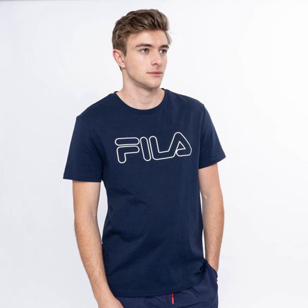 Fila Outline Base Men's T-Shirts - Navy,NZ 589-47630